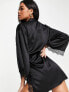 Ann Summers Cherryann lace trim satin robe in black