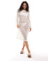 Pieces open knit beach midi dress with bell sleeves in cream