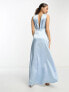 Фото #3 товара Vila Petite Bridesmaid satin v neck maxi dress with train in pastel blue