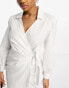 Фото #6 товара Miss Selfridge poplin wrap shirt dress in white