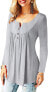 Фото #45 товара Amoretu Women's V-Neck Button Down Blouse, Solid Tunic Long Sleeve / Short Sleeve Tops