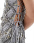 Фото #4 товара ASOS DESIGN embellished sheer maxi dress with diamante detail in grey