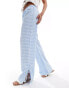 Miss Selfridge pull on cotton poplin wide leg gingham trouser with tie side detail in blue BLAU, XS - EU 32-34 - фото #2