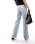 River Island wide leg jean with pocket detail in lightwash blue hellblaue Waschung, EU 46 Short - фото #2