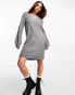 Фото #8 товара JDY v neck balloon sleeve knitted mini dress in dark grey melange