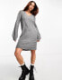 Фото #4 товара JDY v neck balloon sleeve knitted mini dress in dark grey melange