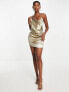 ASOS DESIGN drape satin slip mini dress in high shine in champagne