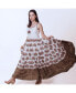 ფოტო #3 პროდუქტის Women's White Printed Soft Silk Long Dress with Embroidery on Torso