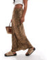 Фото #4 товара ASOS DESIGN satin bias maxi skirt in blurred animal print