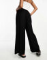 ASOS DESIGN Petite tie belt wide leg trouser culottes in black