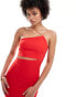 Фото #3 товара Vesper Tall asymmetric halterneck midi cut out dress in red