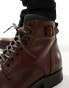 Jack & Jones leather lace up boot with buckle in brown