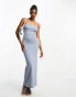 Pull&Bear strappy soft shaping maxi dress in blue grey