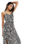 Vero Moda jersey halterneck maxi dress with tie waist in mono floral print