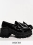 ASOS DESIGN Wide Fit Script chunky mid heeled loafers in black patent