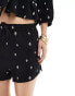 Фото #4 товара ONLY cotton pull on short co-ord with leaf print in black