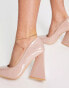 Glamorous Wide Fit – Pumps aus Lack in Beige mit Blockabsatz