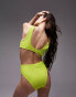 Topshop mix and match crinkle high waist high leg bikini bottoms in lime Зеленый, 38 - фото #3