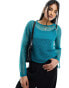 Фото #3 товара Vero Moda lace overlay long sleeved top with cami lining in deep green