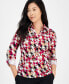 ფოტო #1 პროდუქტის Petite Printed 3/4-Sleeve Collared Top