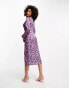 Y.A.S long sleeve midi dress in purple floral print Schwarzrosa, S - фото #2