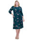 Фото #1 товара Plus Size Printed 3/4-Sleeve Belted Midi Dress