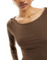 Фото #3 товара NA-KD boat neck long sleeve top in brown