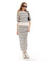 Vila lightweight knit maxi skirt co-ord in cream stripe M - фото #2