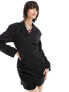 Фото #3 товара COLLUSION gathered front blazer dress in black pinstripe