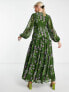 ASOS DESIGN Maternity button through pintuck maxi dress in green floral print