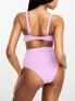 Фото #3 товара Peek & Beau Fuller Bust Exclusive high waist high leg bikini bottom with belt detail in lilac rib