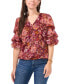 Фото #1 товара Petite Floral-Print Lantern-Sleeve Top