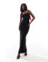 Fashionkilla super-soft sleeveless square neck tie waist maxi dress in black