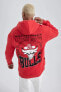 Фото #1 товара Fit Nba Chicago Bulls Boxy Fit Kapüşonlu Kalın Sweatshirt