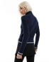 Weekday Tarja high neck zip through caridgan with stripe detail in navy