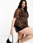 Фото #1 товара ASOS DESIGN Curve peplum mesh short sleeve top in animal