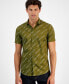 ფოტო #1 პროდუქტის Men's Short Sleeve Button-Front Logo Print Stretch Shirt, Created for Macy's