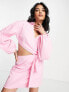 Фото #1 товара Pretty Lavish cut out wrap shirt mini dress in pink