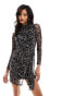 Фото #2 товара ASOS DESIGN high neck asymmetric wrap mini dress in mono swirl print