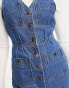 Фото #6 товара ASOS DESIGN denim vintage mini dress with button through in midwash blue