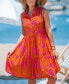 Women's Orange Tropical Collared Sleeveless Mini Beach Dress