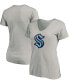 ფოტო #2 პროდუქტის Women's Heather Gray Seattle Kraken Plus Size Primary Logo V-Neck T-shirt