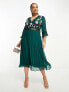 Фото #1 товара ASOS DESIGN Curve lace insert pleated midi dress with embroidery in forest green