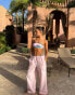 Фото #6 товара Aria Cove low rise tie detail cargo beach trousers co-ord in baby pink