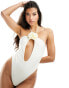 Фото #2 товара Candypants cut out halter flower detail swimsuit in cream