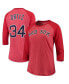 Фото #4 товара Women's David Ortiz Red Boston Red Sox Name and Number Tri-Blend Three-Quarter Length Raglan T-shirt