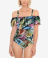 Фото #3 товара Swim Solutions 282149 Off-The-Shoulder Tummy-Control One-Piece Swimsuit, Size 12