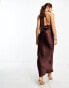 River Island halter satin midi dress in brown