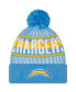 ფოტო #1 პროდუქტის Men's Powder Blue Los Angeles Chargers Striped Cuffed Knit Hat with Pom