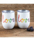 Double Wall 2 Pack of 12 oz White Wine Tumblers with Metallic "Love" Decal